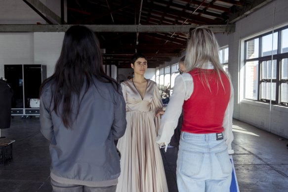 Montaigne during a costume fitting for Holding Achilles.