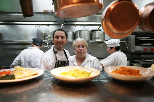 Giovanna Toppi at her former restaurant Machiavelli, with chef Laurent Cambon.