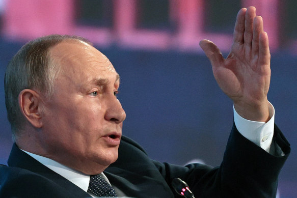 Russian President Vladimir Putin gestures while speaking during a plenary session at the Eastern Economic Forum in Vladivostok, Russia.