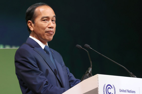 Indonesia President Joko Widodo addresses leaders at COP26.