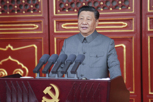Xi Jinping at the centenary of the CCP in July. 