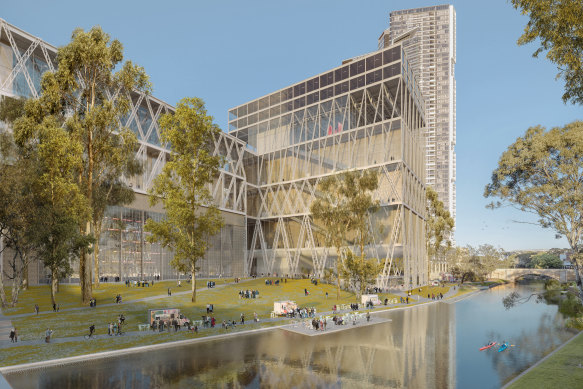"Overgrown double milk crate": an artist's impression of the new Powerhouse Museum in Parramatta. 