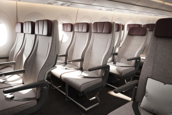 The design for economy class seats on board Qantas’s A350.