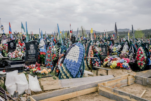 A cemetery in Ulan-Ude, Russia, where an entire section has been designated for casualties from Russia’s war on Ukraine.