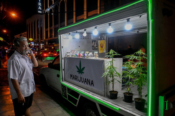 A marijuana pop-up truck along Bangkok’s Sukhumvit Road.