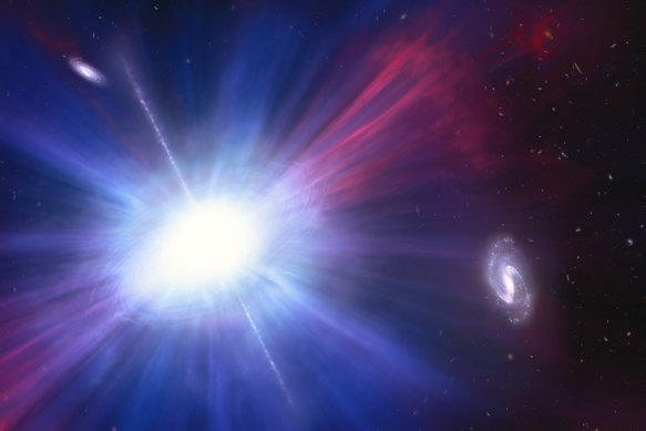 An artist’s impression of an LFBOT, explosions in space brighter than entire galaxies made up of hundreds of billions of stars.
