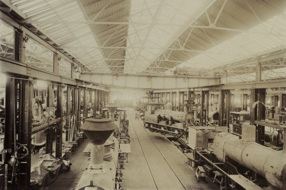 Railway workshops at Newport about 1899.