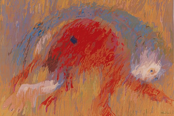 Manufactura de Tapeçarias de Portalegre (The Wolf of Gubbio with St Francis in a bent tree) by Arthur Boyd (1974). 