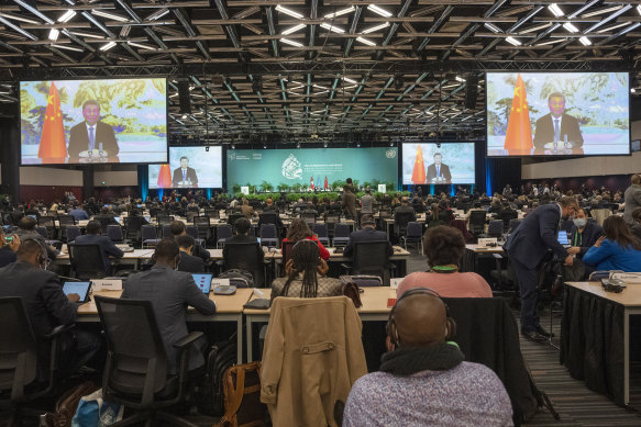 Chinese President Xi Jinping makes a video address at the opening of the high level segment at the COP15 biodiversity conference.
