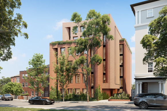 An artist’s impression of a proposal to replace an old residential building in Elizabeth Bay with high-end apartments.