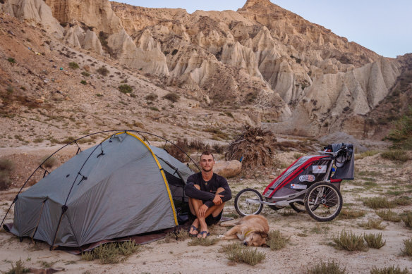 Tom Turcich camping on his journey.