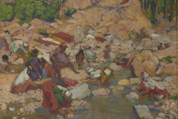 Ethel Carrick, Laveuses algériennes (Algerian women washing clothes in a stream), c 1911.