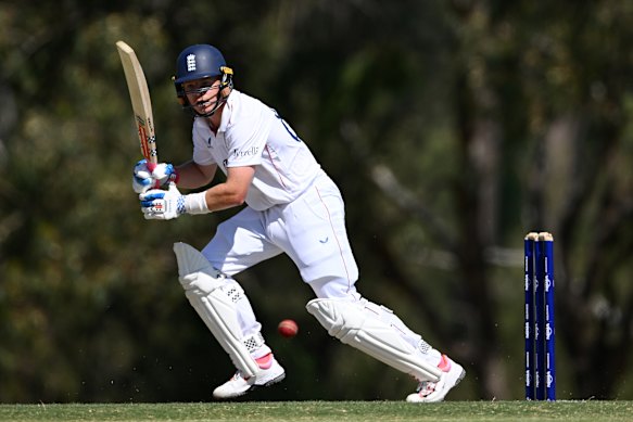 Ollie Pope in action during the England v England Lions match in Perth.