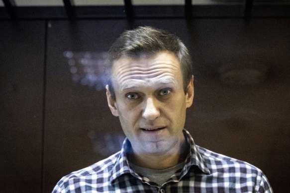 Russian opposition leader Alexei Navalny in the Babuskinsky District Court in Moscow, Russia last year.