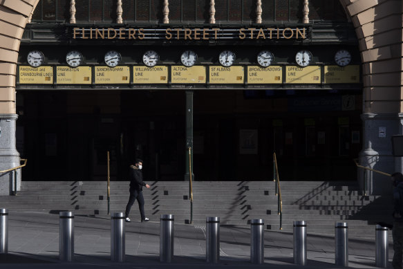 Flinders Street Station during a COVID-19 lockdown in August 2020.