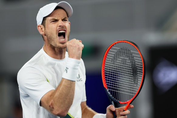 Andy Murray celebrates a point in his win over Thanasi Kokkinakis.