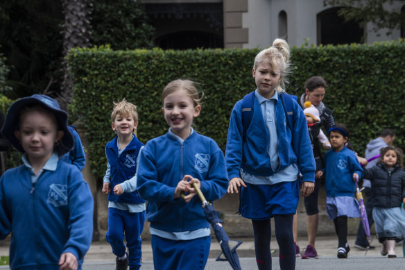 Annandale Public school students arriving at school on Monday morning.