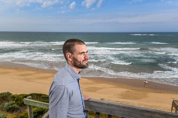 Life Saving Victoria’s Kane Treloar at Thirteenth Beach where a man died earlier this month. 