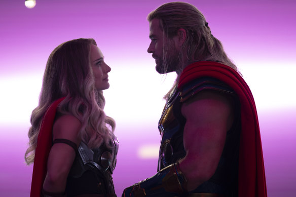 Thor (Chris Hemsworth) is reunited with ex-girlfriend Dr Jane Foster (Natalie Portman) in Thor: Love and Thunder.