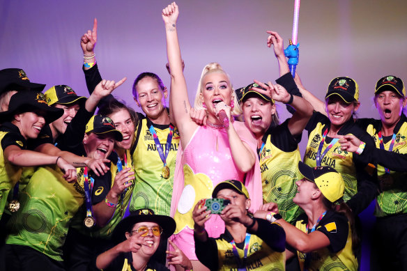Vice-captain Rachael Haynes was a notable absence as the victorious Australian team joined Katy Perry on stage in Melbourne on Sunday night.