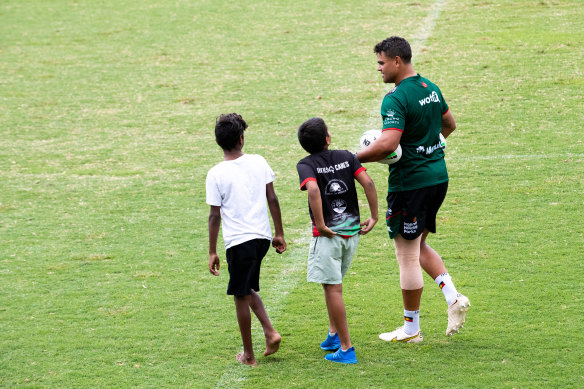 Andrew and Jarell Hamilton, from Lightning Ridge, could not believe their luck when they met Latrell Mitchell.
