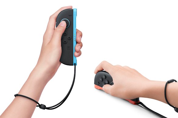 The Joy-Con 2 controllers attach magnetically, and can be used like computer mice.
