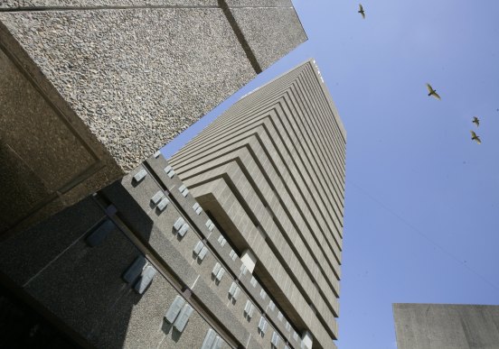 The brutalist UTS Tower before it was shrouded.