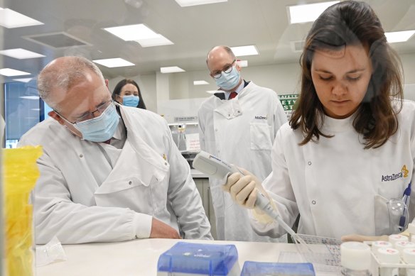 Prime Minister Scott Morrison tours AstraZeneca laboratories in Sydney last month.