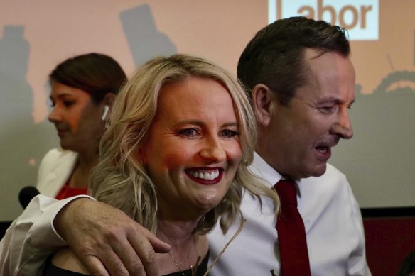 WA Premier Mark McGowan celebrates his crushing re-election with wife Sarah.