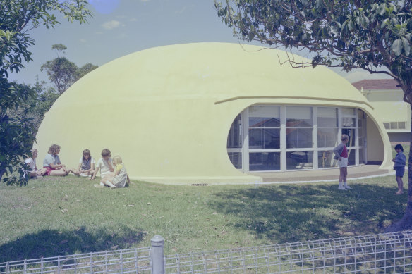 The Binishell at Asbury Primary School, photographed in 1977. 