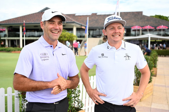 Cameron Smith the rugby league player with his golfing namesake before the Australian PGA Pro-Am at Royal Queensland on Wednesday.