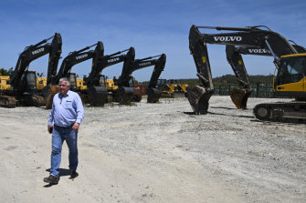 Centre Alliance senator Rex Patrick is seen near Chinese heavy machinery for Covec-CRFG (joint venture between China Overseas Engineering Group Co. and China Railway First Group Co.) parked at a workers' camp near the town of Zumalae, East Timor.