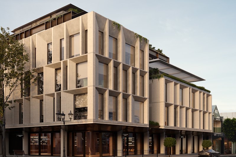 Under construction. Render of Orchard Piper’s Toorak Village project at 420 Toorak Road.