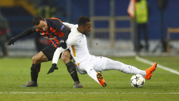 Roma's Gerson (right) duels with Shakhtar's Ismaily in their Champions League encounter.