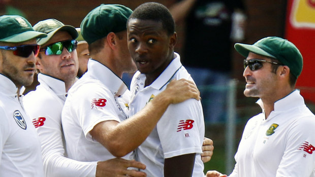Kagiso Rabada (centre) is now waiting on the outcome of his appeal.