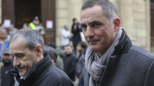 President of the Corsican Assembly Jean-Guy Talamoni, left, and President of the Corsican Executive council Gilles Simeoni take part the demonstration ahead of French President Emmanuel Macron's visit.