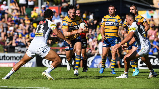 One that got away: Tepai Moeroa takes on the Panthers defence.