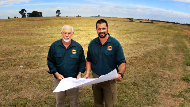 Sydney Zoo founders John Burgess and his son Jake at the site of the proposed zoo in November 2017.