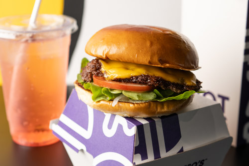 The Classic smashburger with chips and watermelon soda.