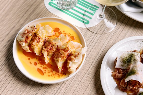 Bay lobster dumplings with fermented chilli butter. 