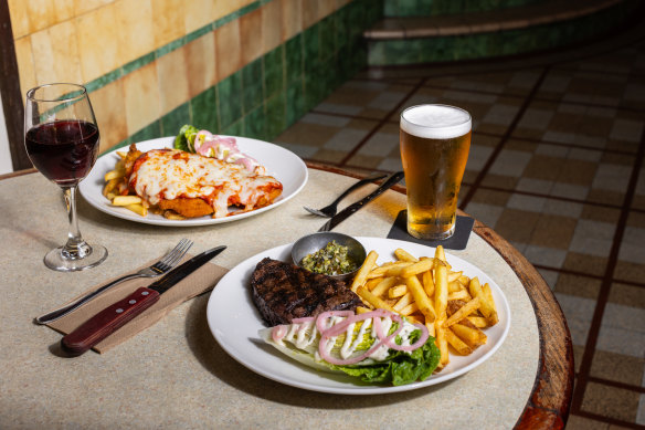Ducks parma and a grass-fed rump steak and chips.