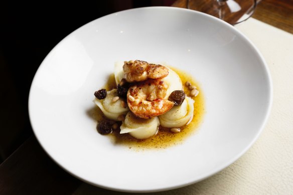 King prawn with goat’s cheese tortellini.