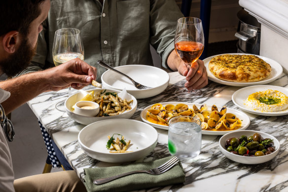 Rose Bay House’s new Mediterranean-inspired dishes include whitebait, mixed olives, vongole, taramasalata and Turkish bread.