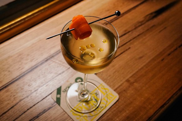 The Banh M(artin)i features roast pork and pâté fat-washed vodka, gin, vermouth and coriander oil.