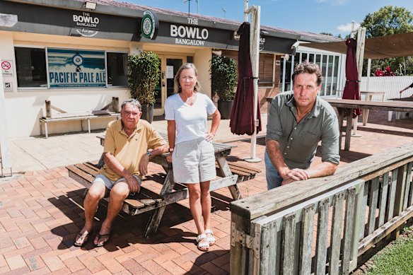 Bowlers Terry Wright (left), Joanne Livingstone (centre) and local Asren Pugh want their club re-opened under community control.
