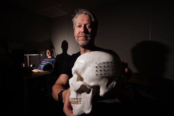 Scientist Dean Freestone, who is developing a brain-computer interface that translates intended speech from neural signals into digital communication, at the Aikenhead Centre for Medical Discovery in Melbourne.