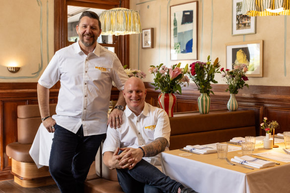 Manu Feildel with Laundy Hotel’s group executive chef Jamie Gannon.