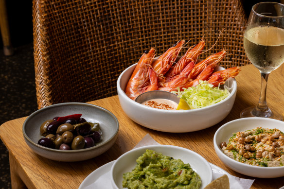 Shell-on king prawns with Marie Rose sauce.