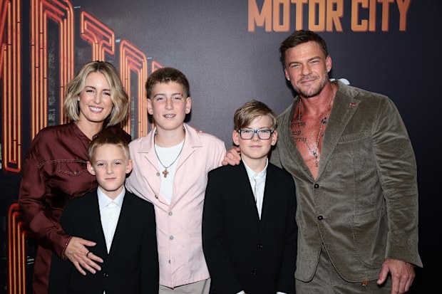 NEW YORK, NEW YORK - JULY 13: Catherine Ritchson and Alan Ritchson pose with their children at the premiere of “Motor City” at Museum of Modern Art on July 13, 2026 in New York City. (Photo by Dimitrios Kambouris/Getty Images)