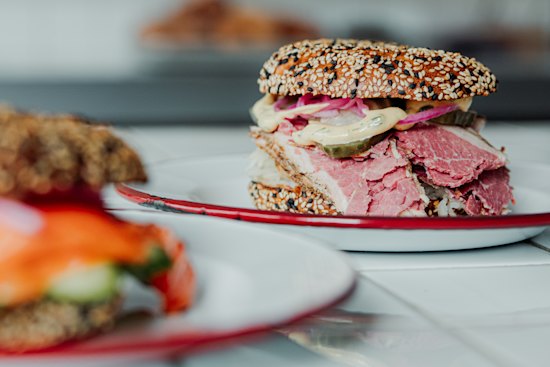 Lox and pastrami bagels at Small Talk, Dulwich Hill.